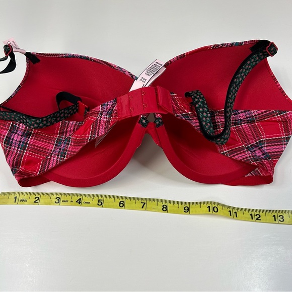 NEW Victorias Secret 38D Pushup Bra Padded Plaid Red Black Green Underwire #3509 - Picture 3 of 4